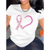 European Size Women's Breast Cancer Awareness T-Shirt with Heart & Ribbon Print Suitable for Cancer Survivors & Supporters