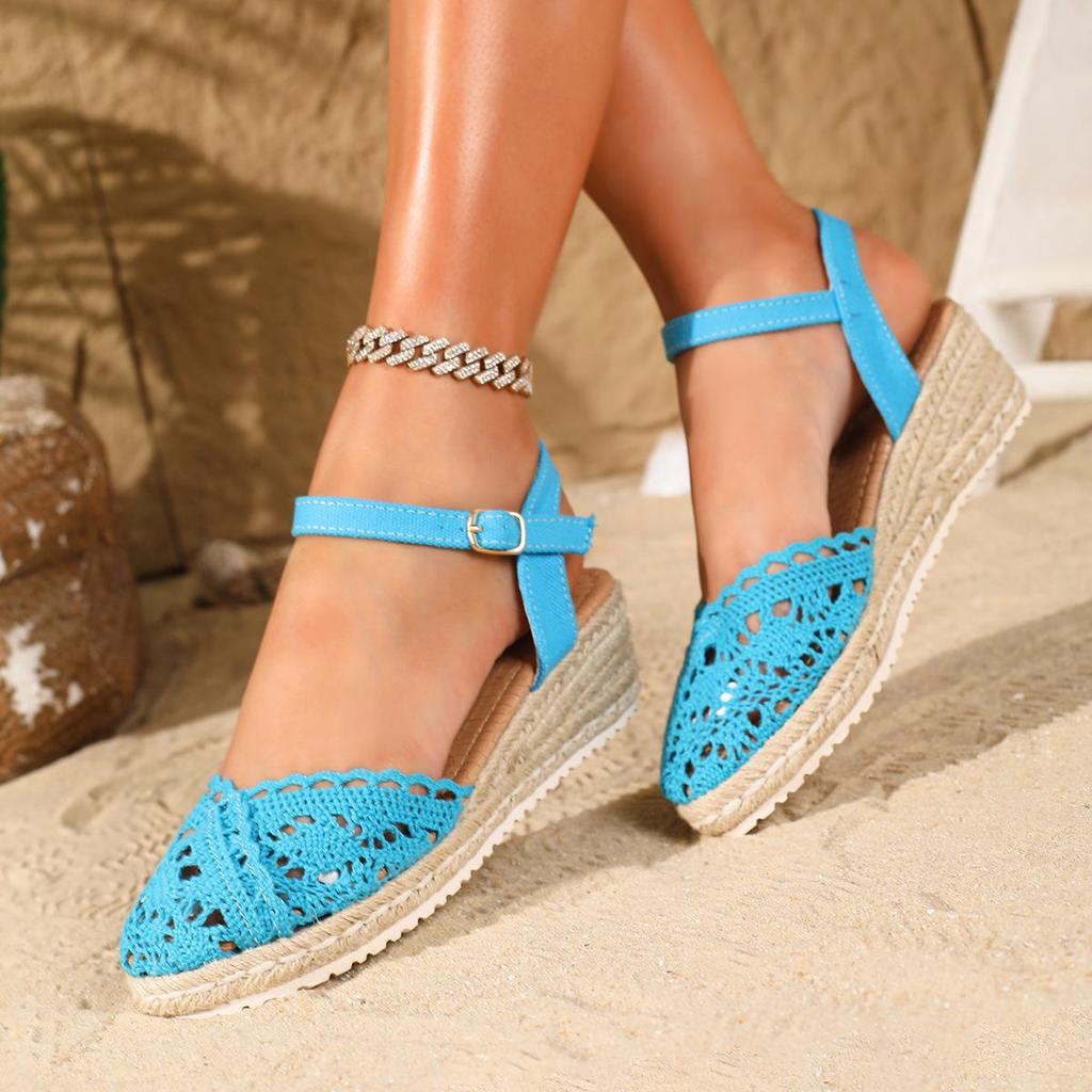 Women's Breathable Wedge Espadrille Buckle Sandals - Fashionable Plus Size Thick Sole Sandals