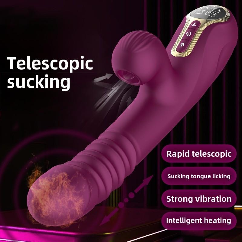 Multi-functional Telescopic Vibrator Intelligent Display Fast Piston Heating Sucking Tongue Licking Masturbator