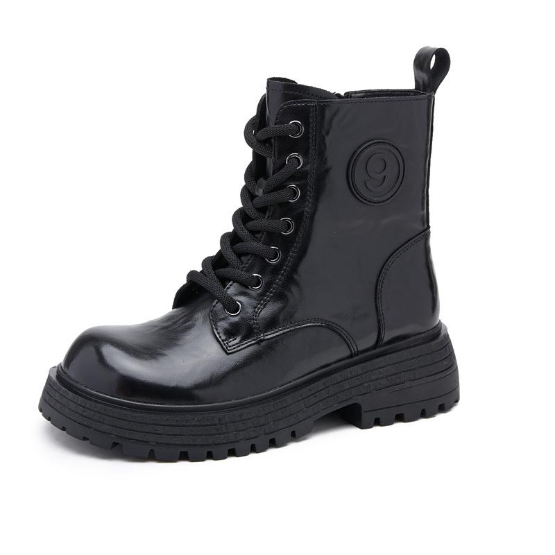 8583 leather Martin boots women's platform short boots autumn and winter new two-layer cowhide locomotive knight thin boots