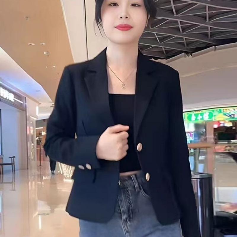 Coffee Short Suit Jacket for Women Spring and Autumn New Style Small Korean Style Casual Temperament Suit Pink Top