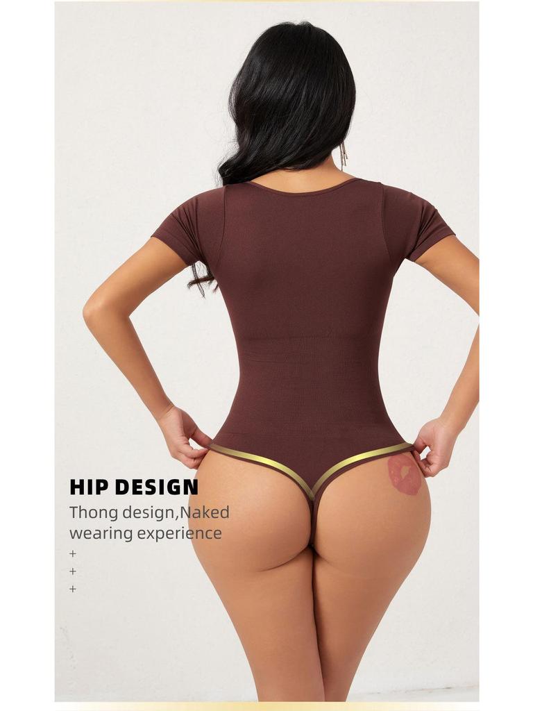 Butt-Lifting, Waist-Cinching, Tummy-Flattening Seamless Short-Sleeved Thong Shapewear Bodysuit