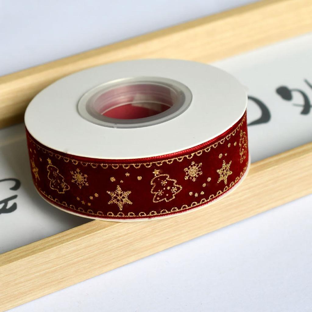 Flocked Velvet Ribbon Festive Gold Foil Printed Ribbon Christmas Velvet Ribbon Classic For Cake Packaging Wedding Event Bow