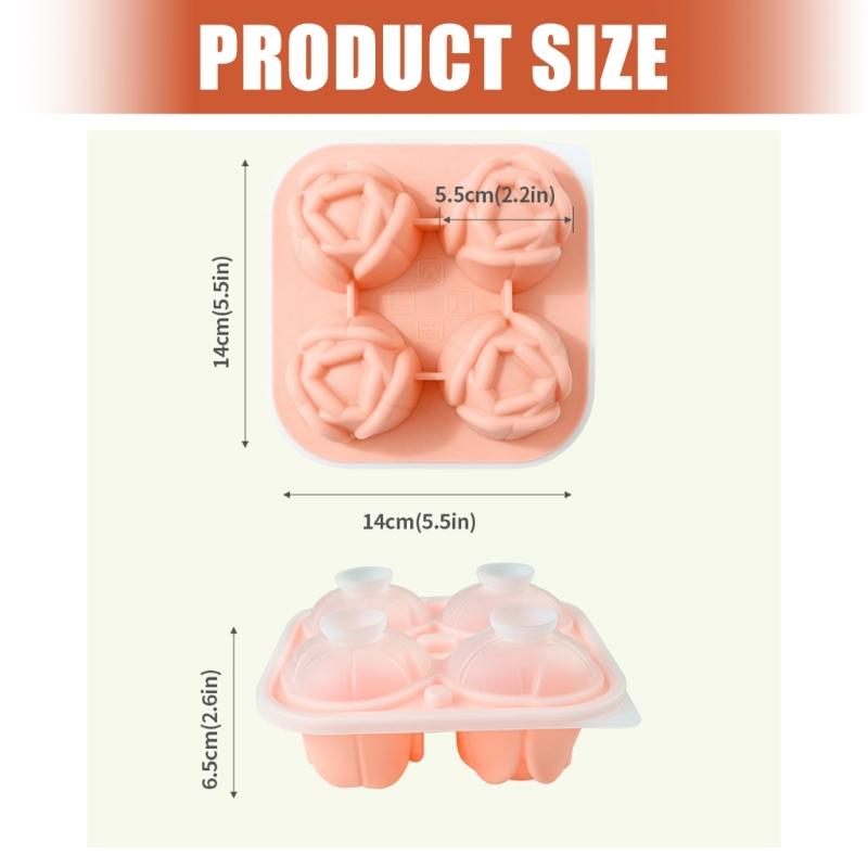 Food Grade Silicone Ice Mold with Tulips Design 4 Cavity Ice Cubes Tray Multipurpose Chocolate Dessert Crafting Mould