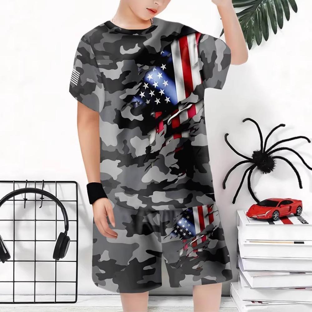 Cross Border Popular Trend Fashion Anime Cartoon 3D Printed T-shirt for Boys, Casual Sports Short Sleeved Set