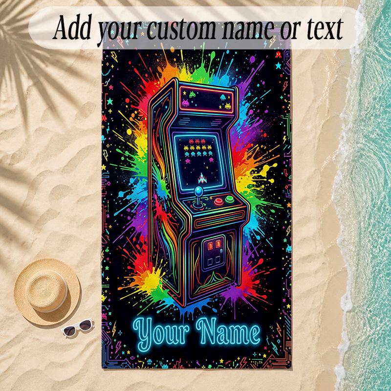 Rainbow Theme Soft Beach Towel Personalized Custom Name Text Towel Portable for Beach Pool Travel
