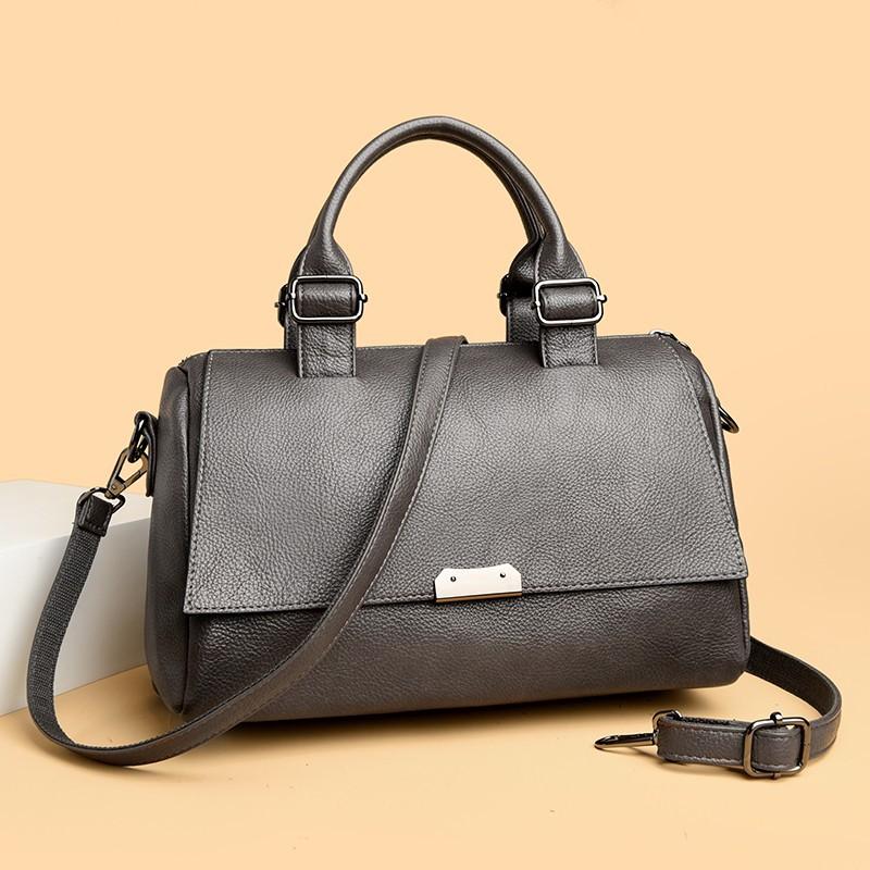 Δερμάτινη Τσάντα Χειρός για Γυναίκες Vintage Στυλ Boston Bag με Ρυθμιζόμενο Λουράκι Γυναικεία Μονόχρωμη Τσάντα Ώμου Crossbody