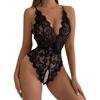 European & American Sexy Lace Halter Backless Bodysuit with Open Crotch
