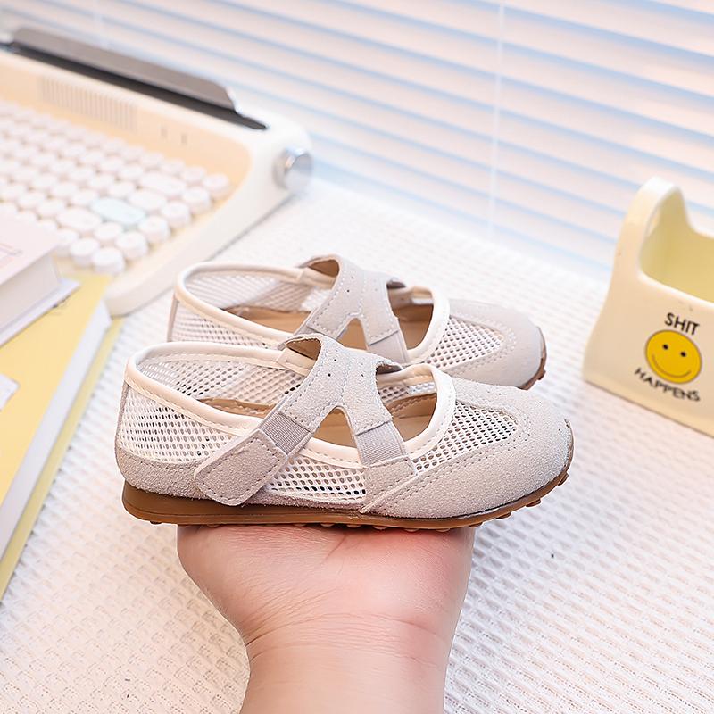 Summer Mesh Breathable Kids Casual Shoes for Girls Anti-slippery Sole Toddler Sports Sandals Cross Straps Girls Ballet Flats Ins