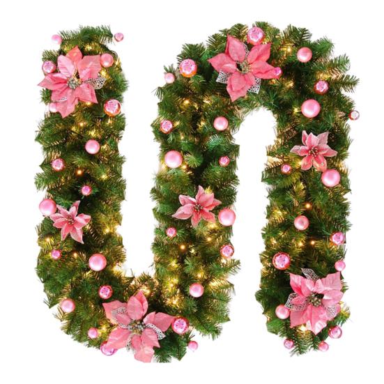 Christmas Illuminate Garland 8.8ft Rattan Christmas Battery Operated Artificial Flower Vine Plants Christmas Decorations