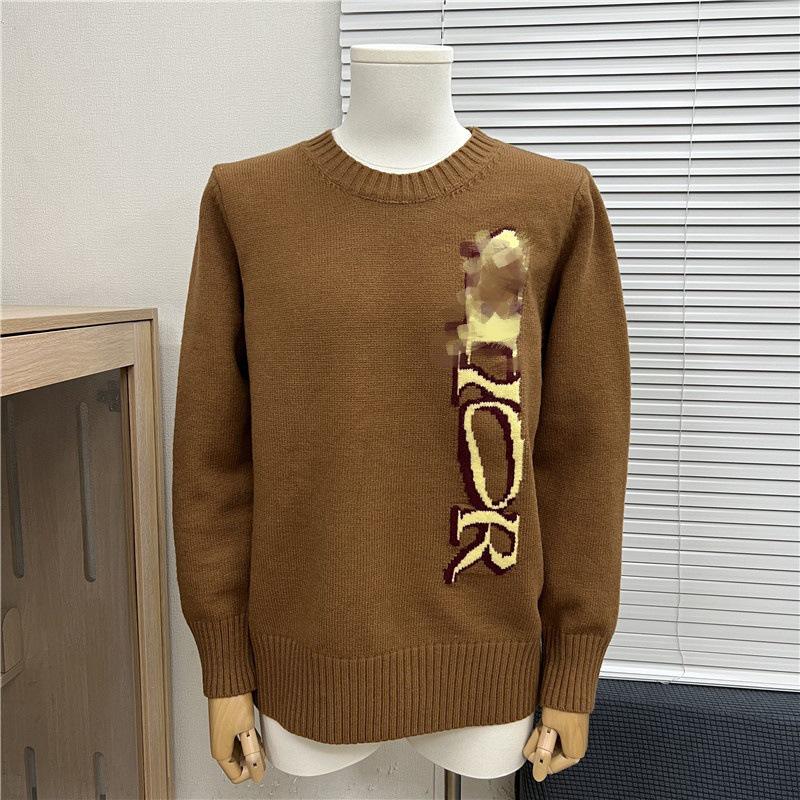 Unisex Color Block Logo Jacquard Round Neck Sweater with Long Sleeves