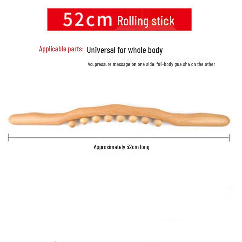 Массажер-скалка из бука для всего тела, гуаша-терапии и меридианного массажа с восемью и десятью шариками