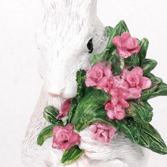 Mini Easter Holding Egg Bunny Statue Flower Colorful Ceramic Rabbit Figurine Spring Easter Home Office Holiday