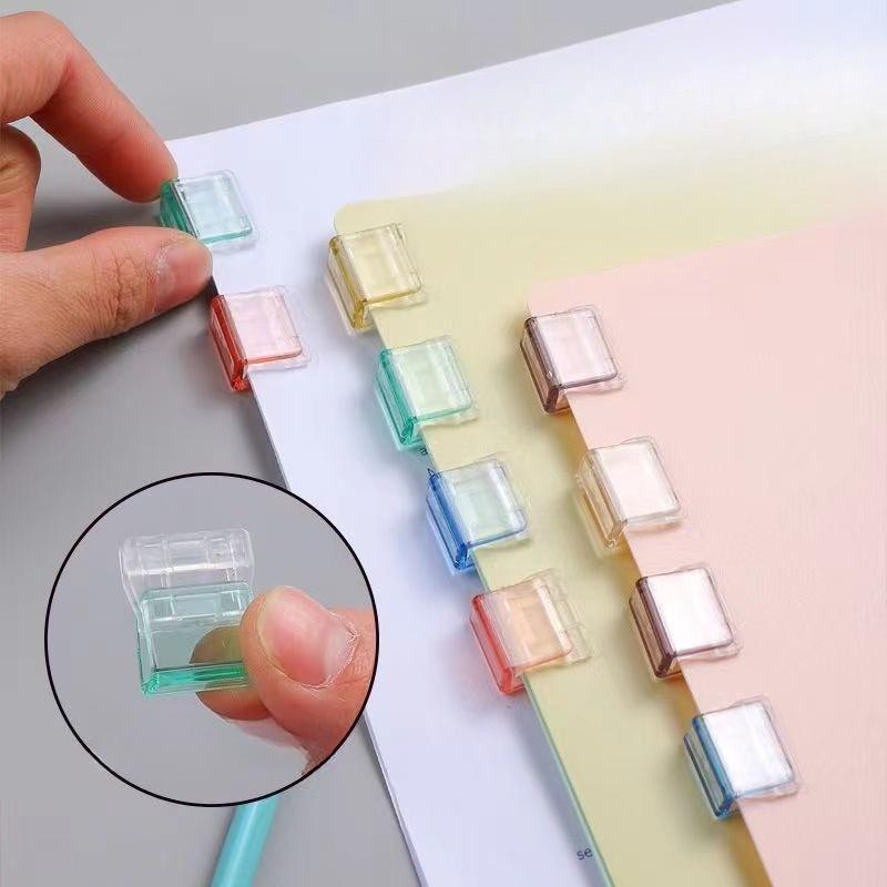 10pcs Colorful Transparent Seamless Push Push Clip Multifunctional File Paper Push Clip Fixed Small Clip Office Supplies Set