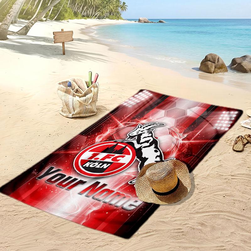 Asciugamano da Spiaggia Personalizzato Stampato FC Köln Logo Calcio Supporto Nome Personalizzato Testo Asciugamano Assorbente Per Sport Viaggio Regalo Speciale