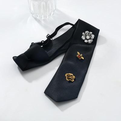 Korean Flower Tie Black Bee  Necktie Insect Academic Style Decoration Shirt Tie Jk Uniform Decoration