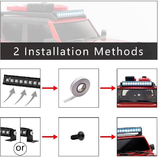for AXIAL SCX24 RC Light Bar 8 Light Modes 44mm Roof Lamp for AXIAL SCX24 Bronco C10 JLU Gladiator Deadbolt RC Upgrade Parts