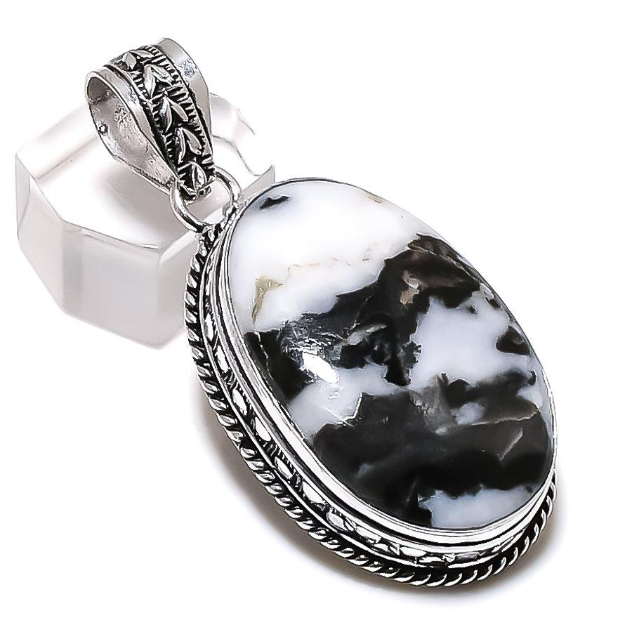 Zebra Jasper Gemstone Handmade 925 Sterling Silver Jewelry Pendant 2.17" T8k83