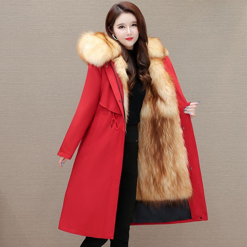 

Женская утепленная и экологичная зимняя парка для женщин, съемная внутренняя подкладка со встроенным мехом из искусственной кожи 2XL