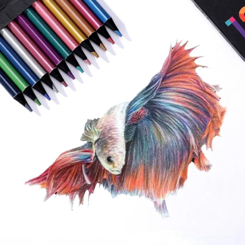 12-Color Metallic Pencil Set for Artists and Students - Soft Wood, Vibrant Colors, Smooth Application