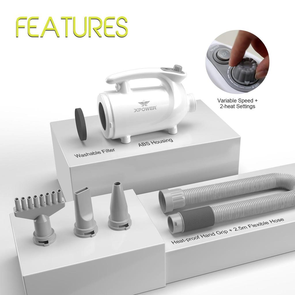 XPOWER B-113 Pet Grooming Hair Dryer Blower Professional Force Dryer Dog Hair Dryer Pet Blower Lightweight Mobile Grooming Kit