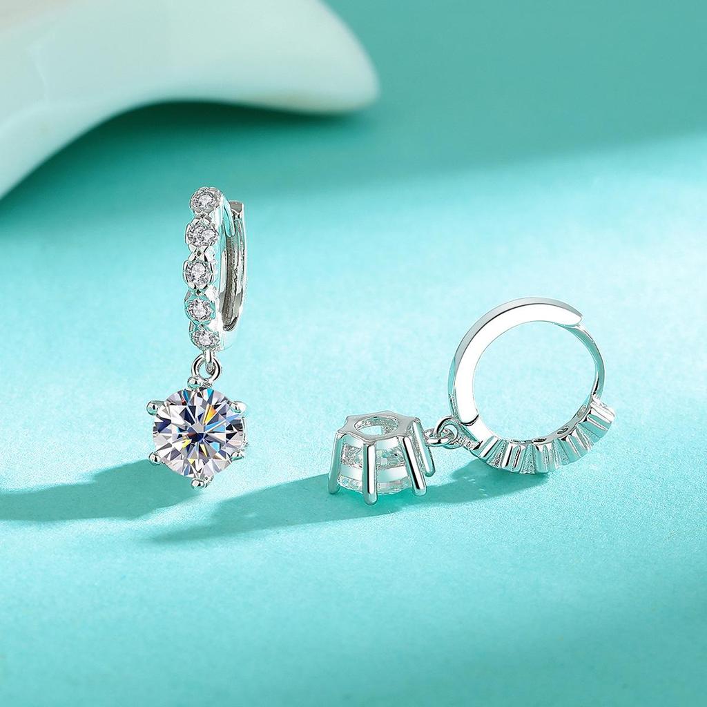 Sterling S925 Silver Moissanite Classic Six-Prong Earrings - Versatile High-Grade Ear Jewelry Dangles