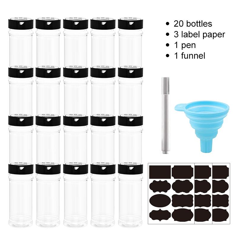 4/10/15/20pcs Spice Jars with Labels Plastic Transparent Spice Bottle Containers for Spice Pepper Salt Cocina Kitchen Spice Jar