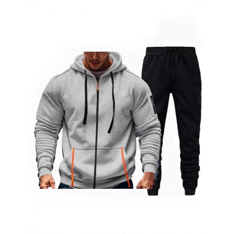 Mens Fleece-Lined Hooded Sweatshirt Set Casual Long Sleeve Tracksuit Winter Outfit