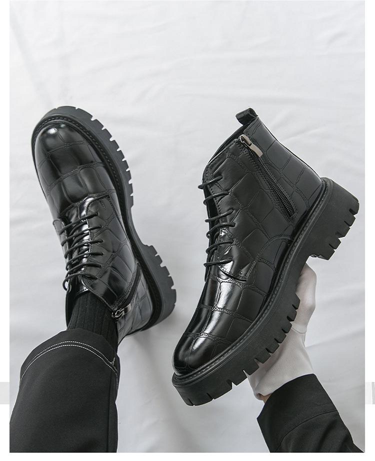 Men's Large Size High-Top Leather Shoes with Thick Soles, Height-Increasing, Autumn/Winter Fashion Trend Martin Boots