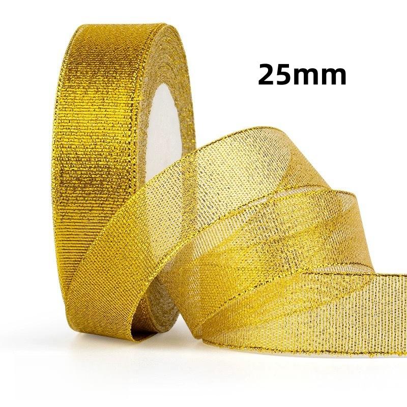 25Yards/Lot 6mm-40mm Gold Silver Glitter Ribbon For DIY Bow Crafts Gift Wrapping Wedding Christmas Decoration Sewing Accessories