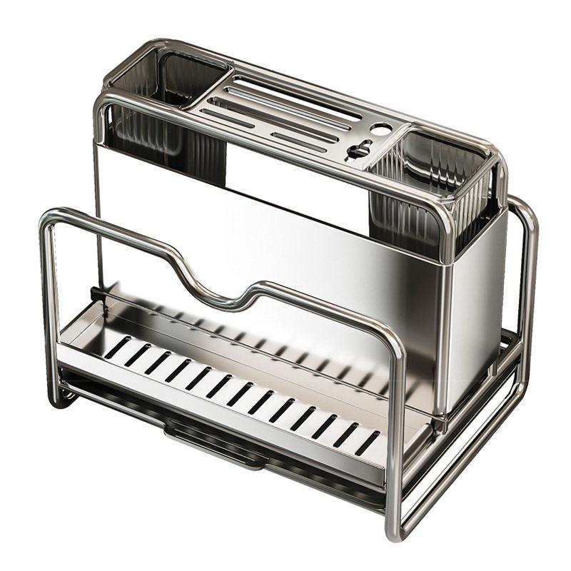 Stainless Steel Knife and Utensil Holder with Cutting Board Rack