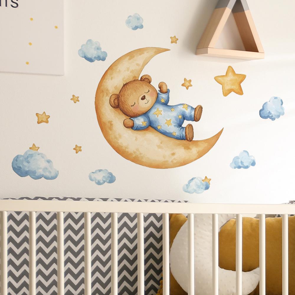 Cartoon Goodnight Bear Moon Bedroom Living Room Background Beautification and Decoration Wall Stickers