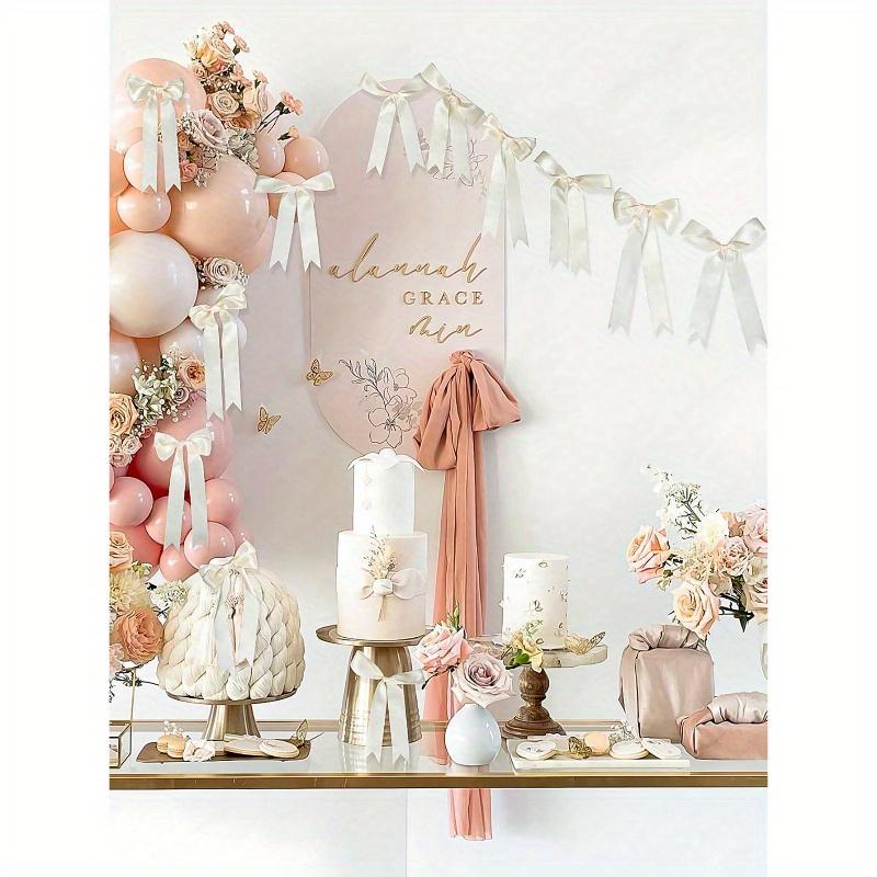 1PC Pink White Bow Party Decorations Banner Bow Garland Decor, Bow Garland Ribbon for Party Holiday Birthday Wedding Engagement Bedroom