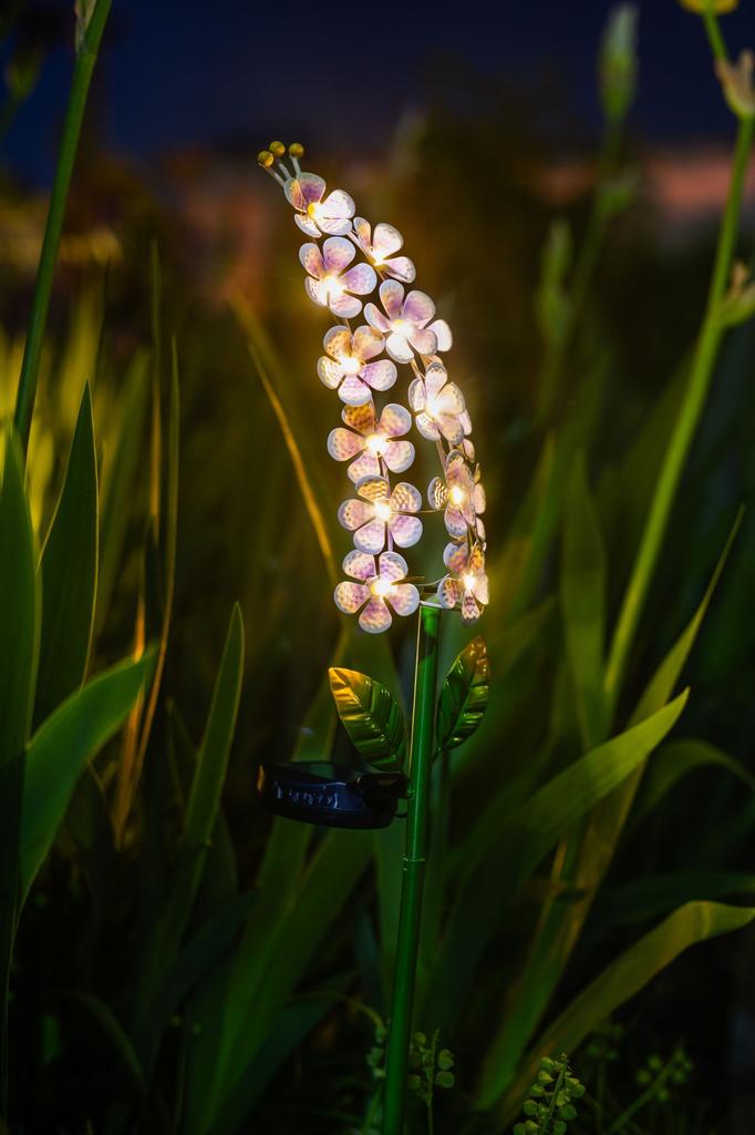 Décoration lumineuse solaire Violette - GALIX - G2622 - Métal - Hauteur 65 cm - 15 Micro LED - Blanc chaud - 3 Lumens