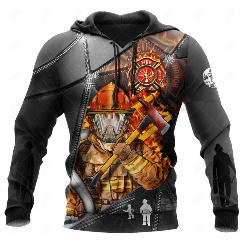 Firefighter Hoodies Men's Hoodie 3D Print Tops Autumn Long Sleeved Streetwear Designer Hooded For Men Clothing