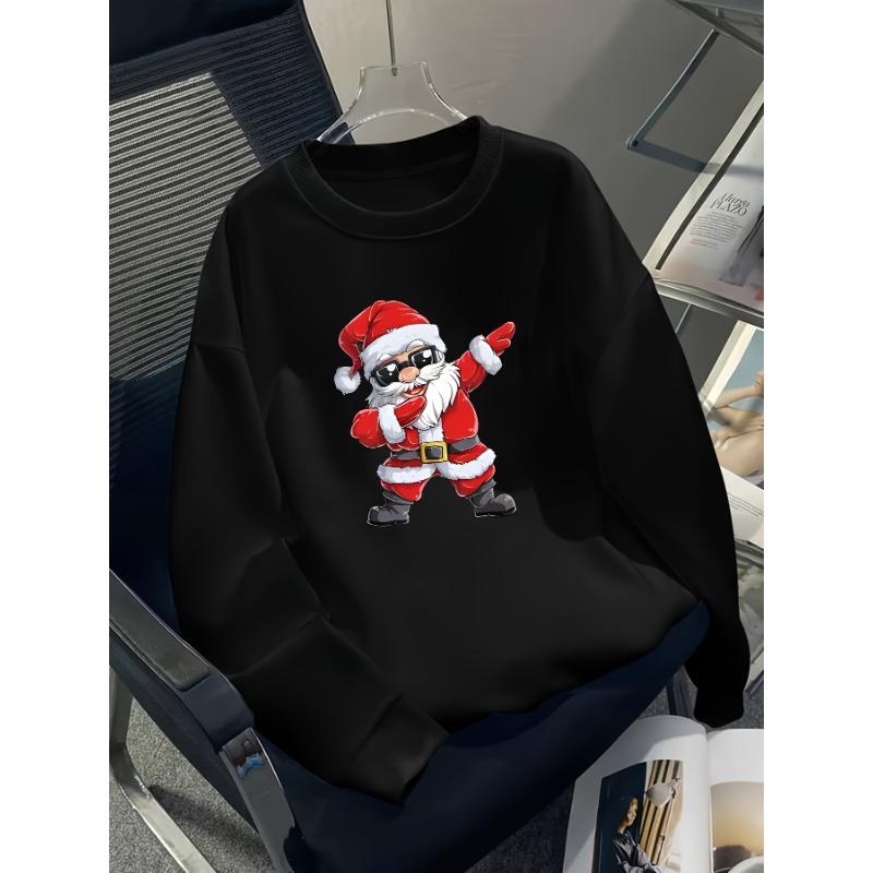 European sizes Boys' Santa Claus Print Casual Sport Autumn Winter Long-Sleeve Sweatshirt, Warm Crew Neck Top, Outdoor Wear.