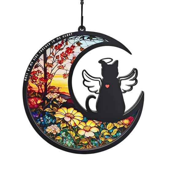 Pet Memorial Suncatcher Angel Cat Dog Sun Catcher Panel Stained Glass Window Hanging Ornaments Pet Loss Sympathy Gift for Pet Lovers