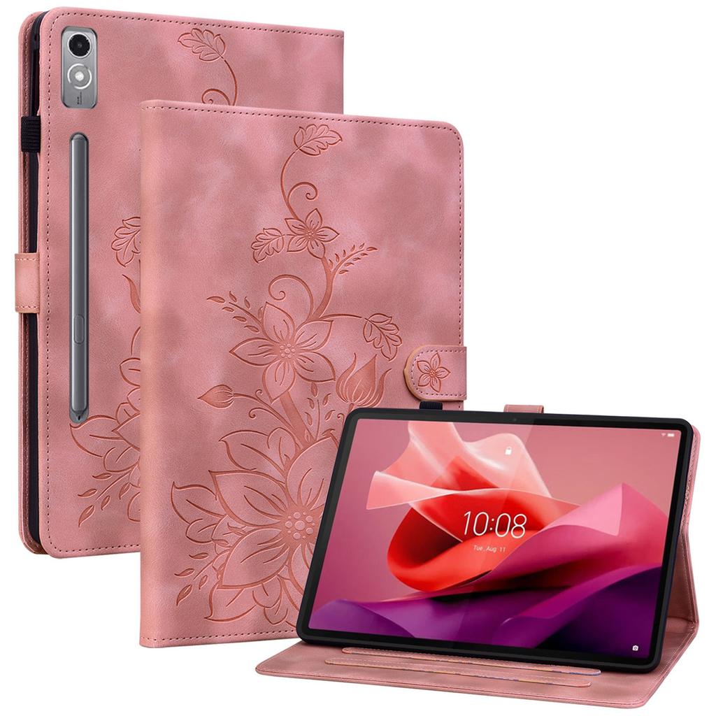 For Lenovo Tab P12 Case Lily Flower Leather Tablet Cover with Card Slots Stand