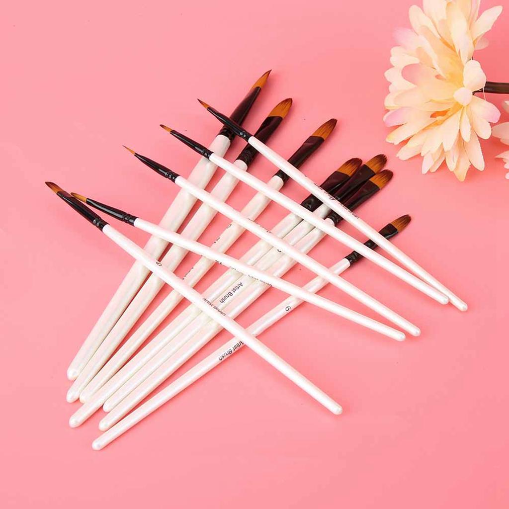 12 Pcs Painting Brush Set Pearl White Rod Watercolor Propene Drawing Tool(Filbert Tip)