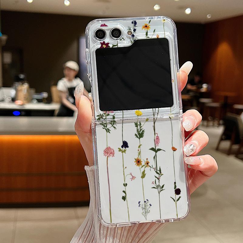 

Прозрачный складной чехол для телефона из 2 предметов с цветочным принтом для Samsung Galaxy Z Flip6 Flip5 Flip4 Flip3 противоударный мягкий ТПУ прозрачная задняя крышка Samsung Z Flip6