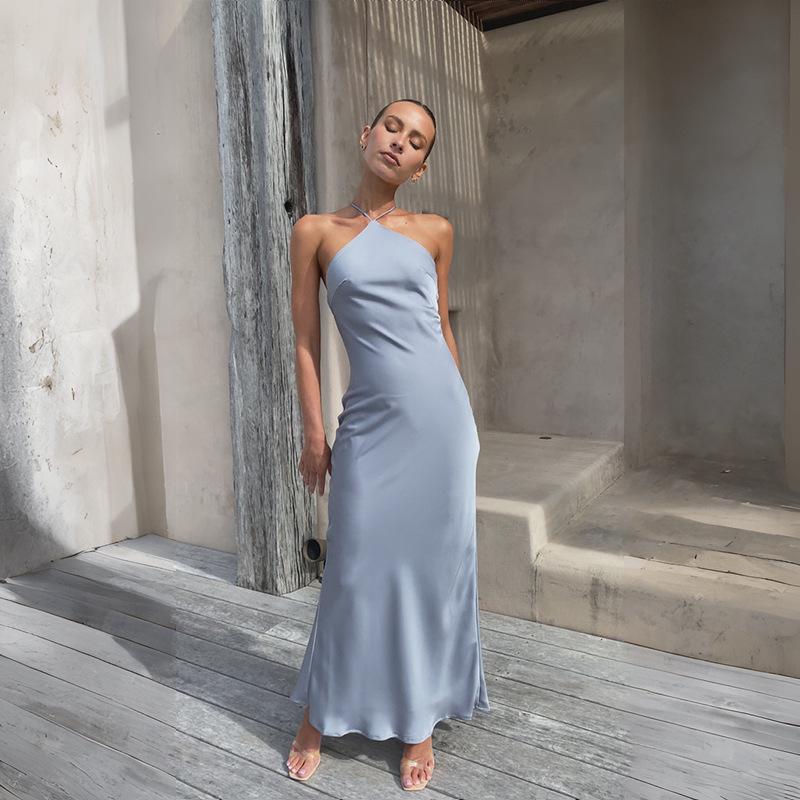 2024 Spring/Summer Sexy Solid Color Sleeveless Backless Slim Dress for Women