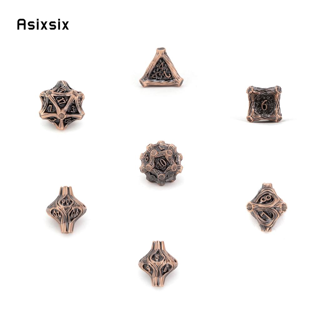 7 Pcs Copper Tree Stump Root Metal Dice Solid Metal Polyhedral Dice Set Suitable for Role-Playing RPG  Board Game Card Game