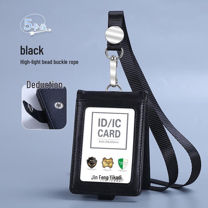 Custom Leather ID Badge Holder with Lanyard, Multi-Slot for Employee and Bus Access Cards.