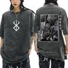 Anime Berserk Guts Vintage Washed T Shirt Manga Gatsu Griffith Zodd T-shirts Women Clothing Cotton Casual Oversized T-Shirt