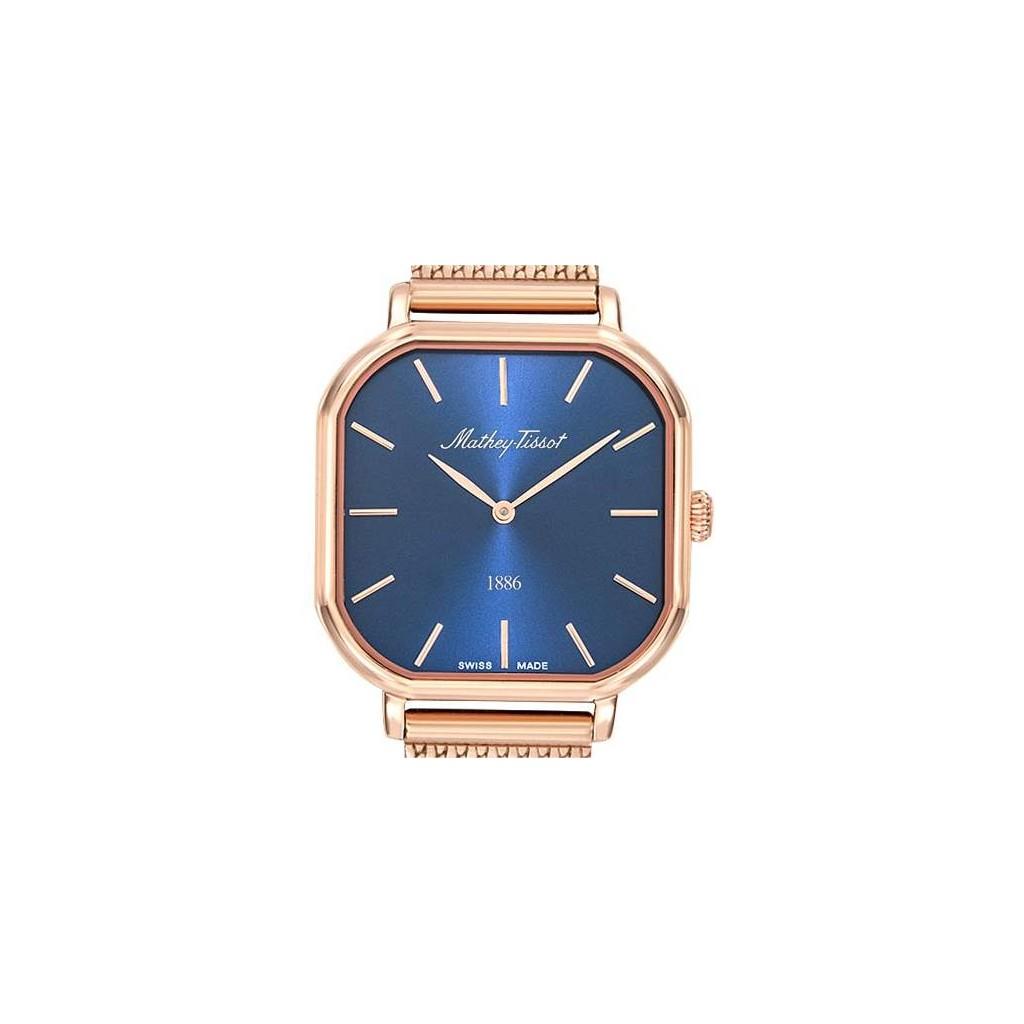 Mathey-Tissot Monsoon Square Rose Gold Tone Stainless Steel Blue Dial Quartz D7917PBU Women's Watch
