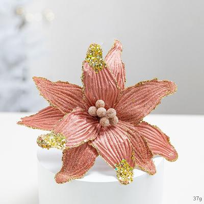 Faux Velvet Artificial Christmas Flower with Glitter 26cm Christmas Tree Wreath DIY Vibrant Color Xmas Tree Decor Party Decor