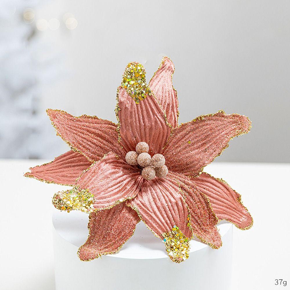 Faux Velvet Artificial Christmas Flower with Glitter Vibrant Color Christmas Tree Wreath 26cm DIY Poinsettia Flower Decor