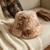 Stylish Milk Tea Color Hat Women Spotted Deer Hat Faux Fur Bucket Winter Scarf Trendy Casual Headwear Soft Cozy Furry Fisherman for Girls