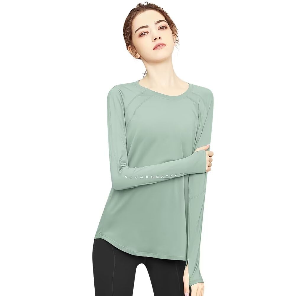 

Rovidorx Long Sleeve Yoga Loose Fit with Thumb Perfect for Gym and UV and Product Women s T-Shirt, Holes, Wear, Pilates, Training, Running, More,