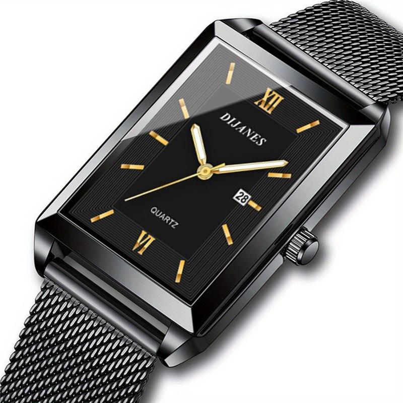 4pcs/set Fashion Men's Quartz Watch & Necklace Bracelet Set -Men's Necklaces Ring, Men's Bracelets Business Watch | Elegant Watch for Men